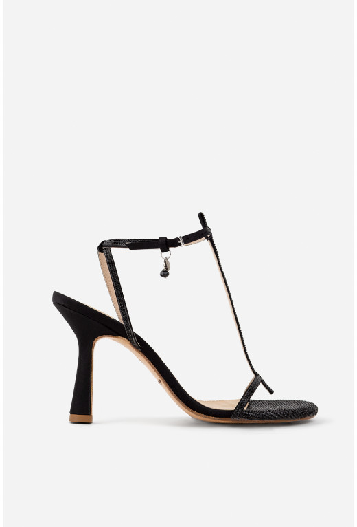 Katya Sparkling black satin
sandals /9 cm/