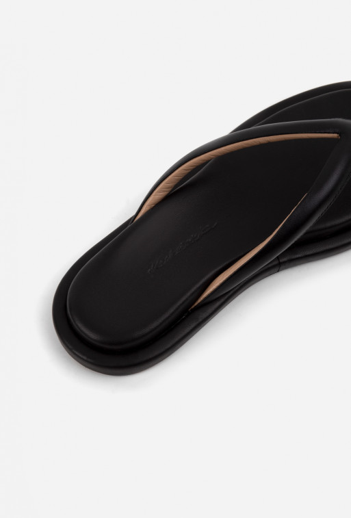 Feida black leather 
flip flops