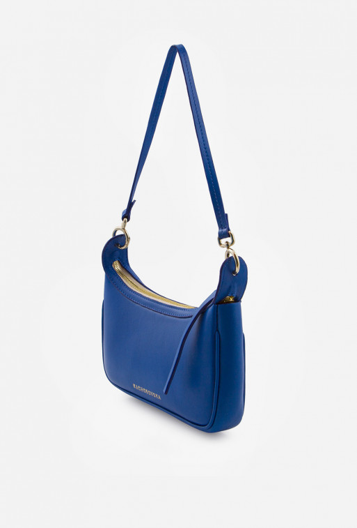 Gia dark blue leather
baguette bag /gold/