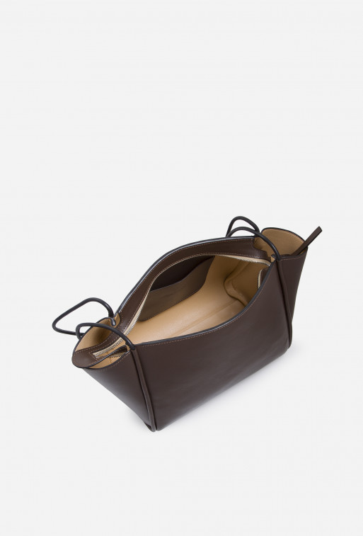 Stefie dark brown textured-leather shopper bag /gold/