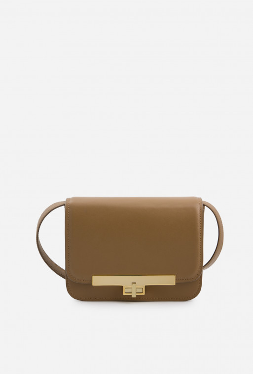Harper light brown leather crossbody bag /gold/ 