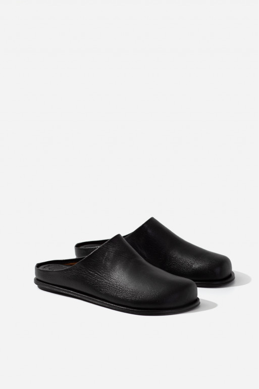 Claire black leather mules