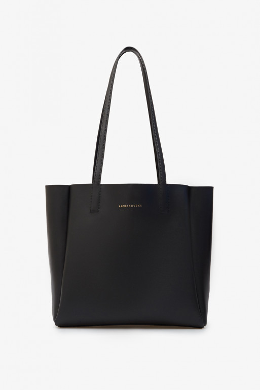 Matilda mini black matte leather shopper bag /gold/