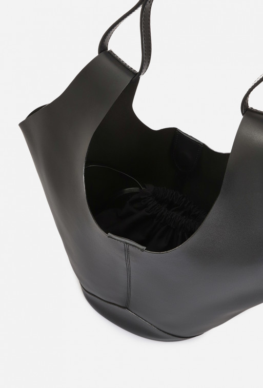 Khrystia black leather shopper bag /silver/