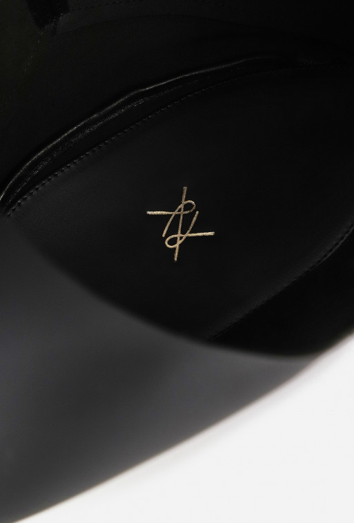 Khrystia black leather shopper bag /silver/