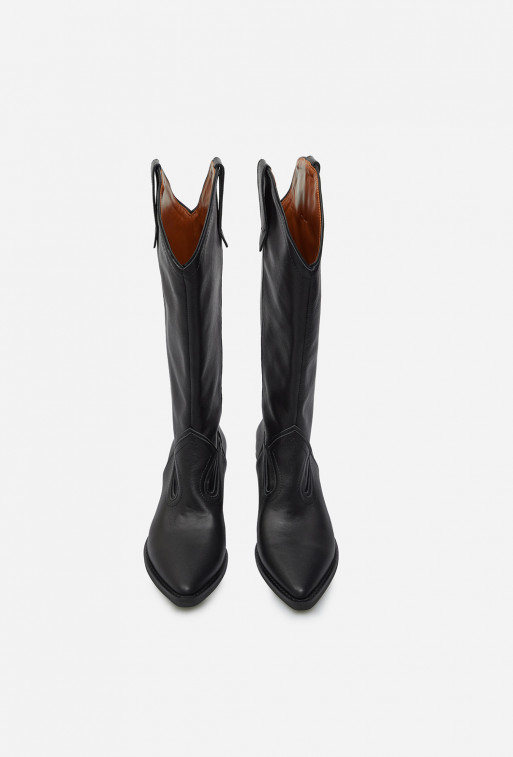 Penelope black leather cowboy boots