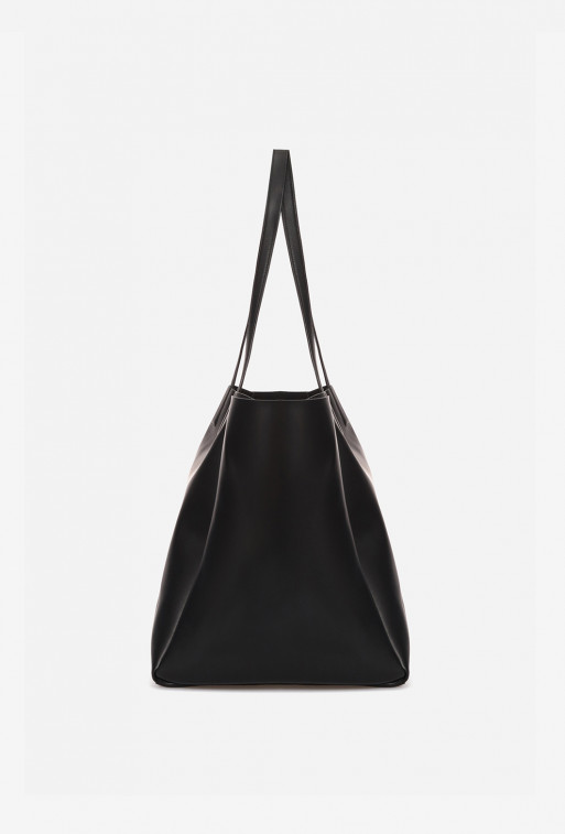 Matilda black matte leather shopper bag /silver/