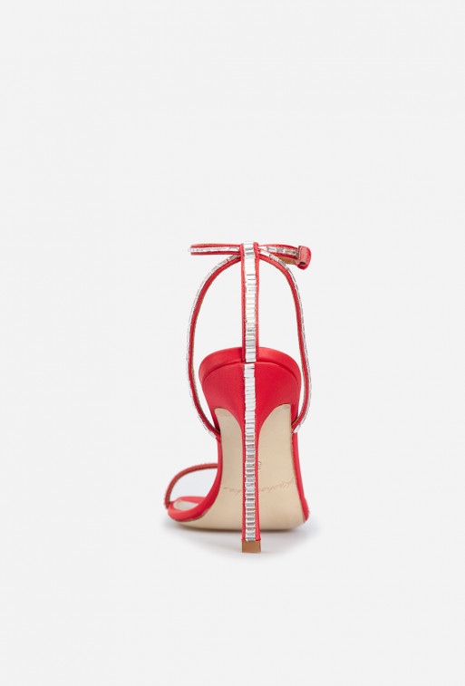 Jade red satin sandals /9 cm/