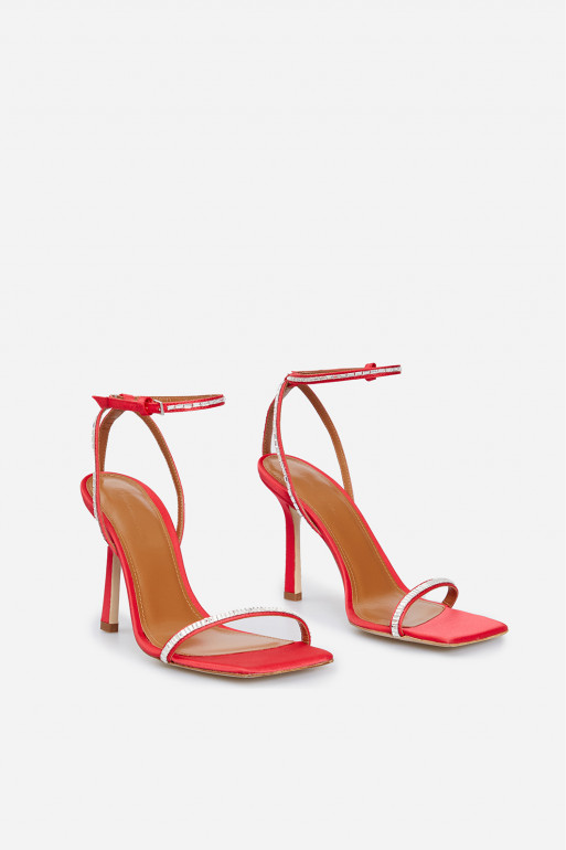 Jade red satin sandals /9 cm/