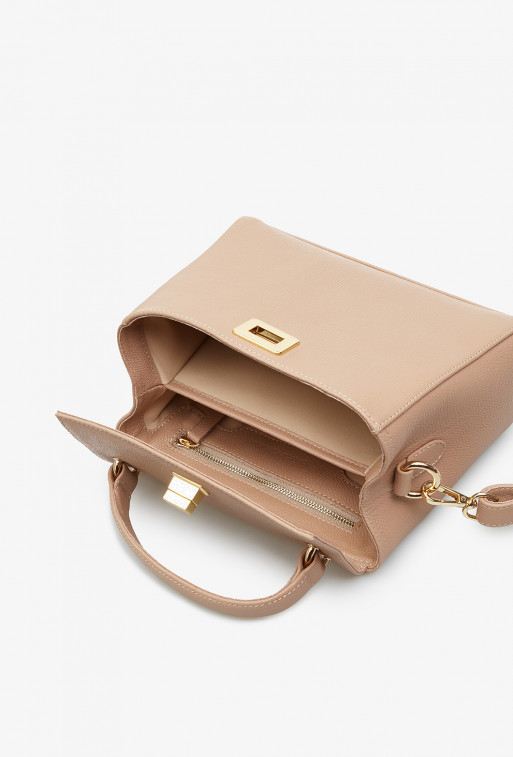 Erna mini beige leather bag /gold/