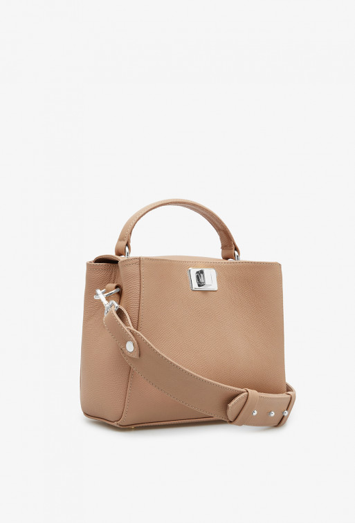 Erna mini beige textured-leather bag /silver/