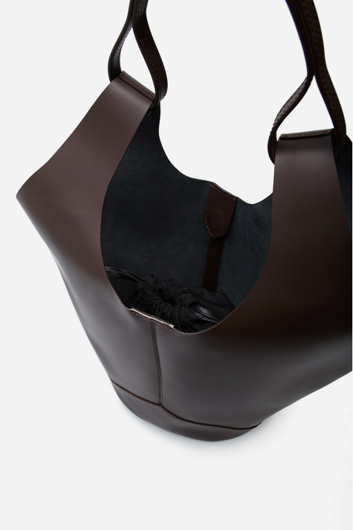 Khrystia brown leather shopper bag /silver/