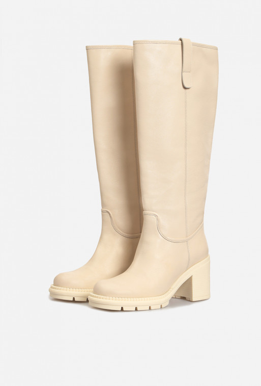 Marta milky leather knee boots /baize/