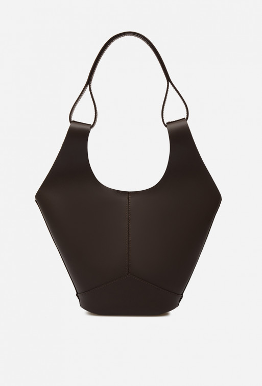 Khrystia mini brown leather shopper bag /silver/