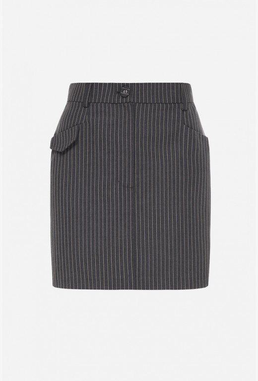 Классическая мини юбка темно-серая в полоску из шерсти