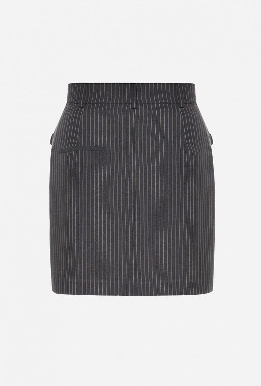 Классическая мини юбка темно-серая в полоску из шерсти