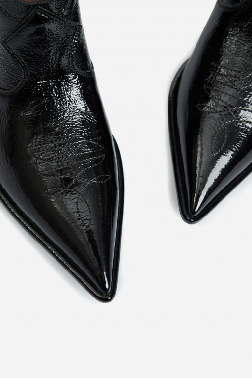 Cherilyn black shiny leather cowboy boots
