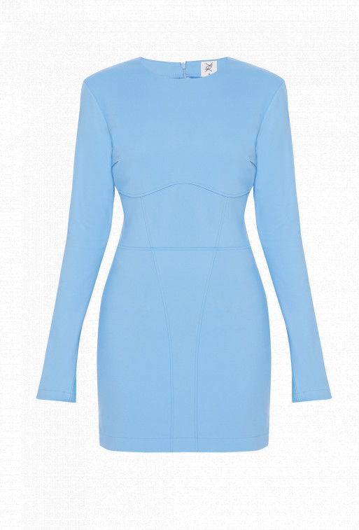 Сукня-міні блакитна з рельєфними відстрочками