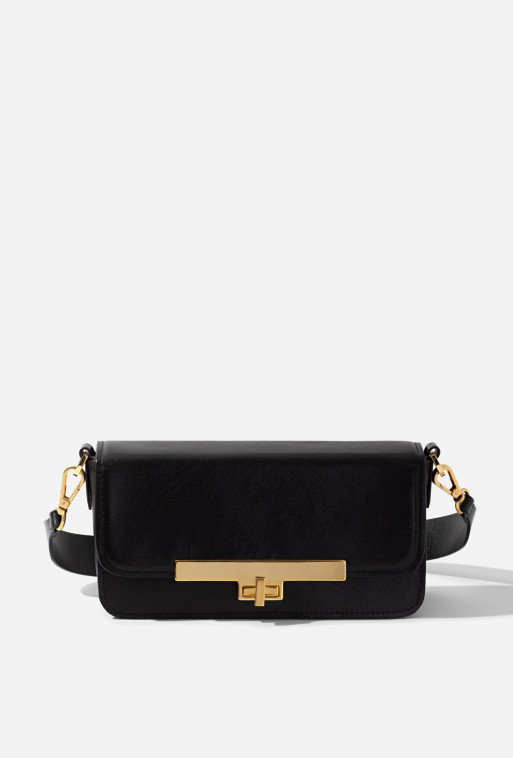 Harper black leather baguette bag /gold/