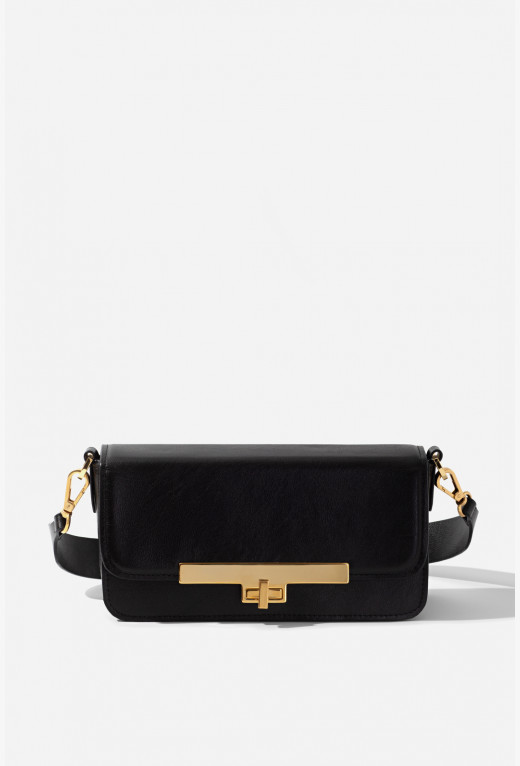 Harper black leather baguette bag /gold/