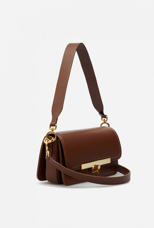 Harper brown leather
baguette bag /gold/