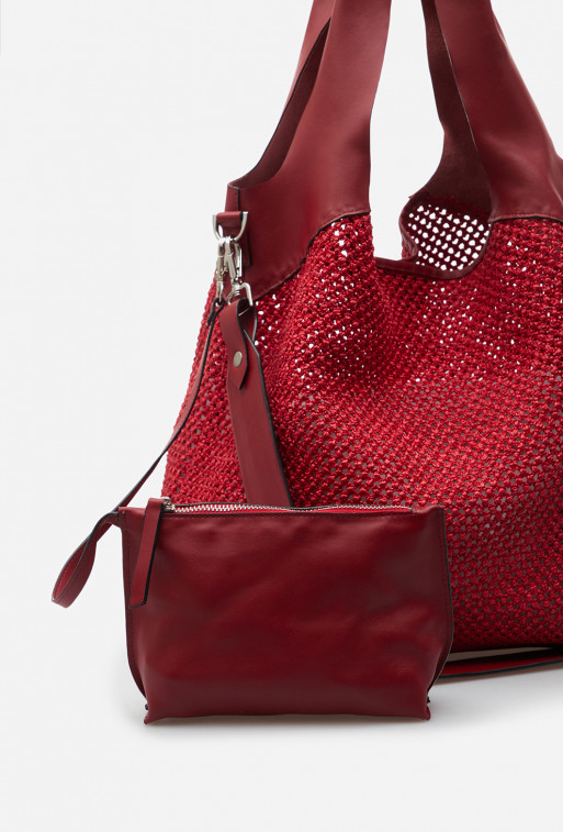Parcel red textile shopper bag /silver/