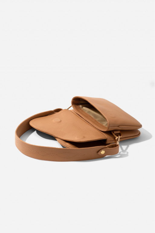 Saddle bag mini dark-beige leather crossbody bag /gold/