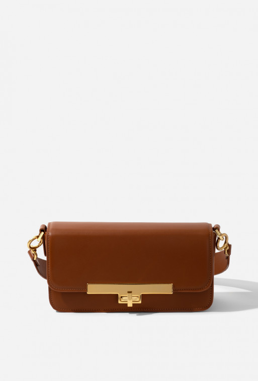 Harper brown leather
baguette bag /gold/