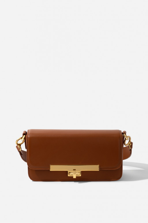 Harper brown leather
baguette bag /gold/