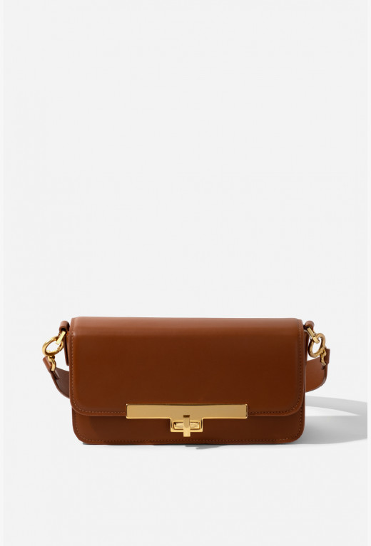 Harper brown leather
baguette bag /gold/