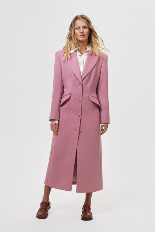 Пальто приталене рожеве з шерсті