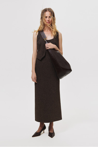Brown melange maxi dress with thin straps
