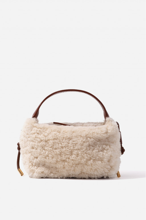 Selma Micro Fur shoulder bag with brown leather strap /gold/
