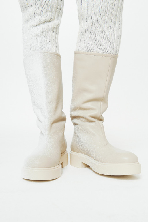 Shally milky leather knee boots /baize/