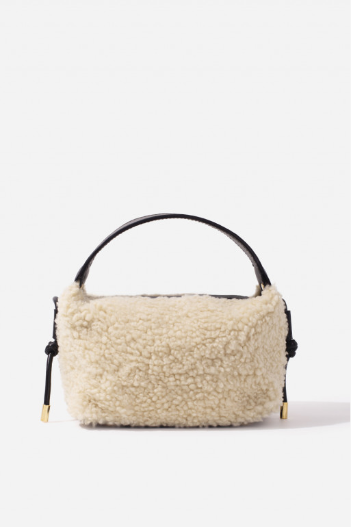 Selma Micro Fur shoulder bag with black leather strap /gold/