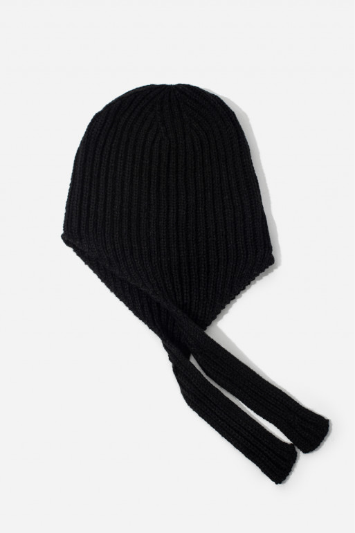 Black knitted hat with ties