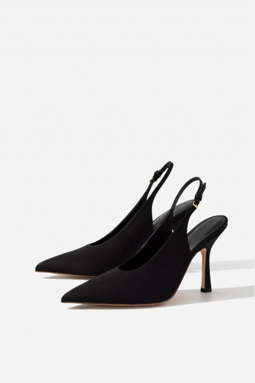 ROOMY black satin slingbacks