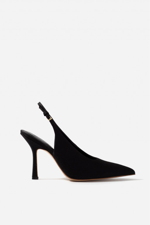 ROOMY black satin slingbacks