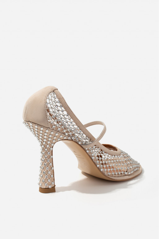 Jerry light beige suede leather with Swarovski crystals pumps