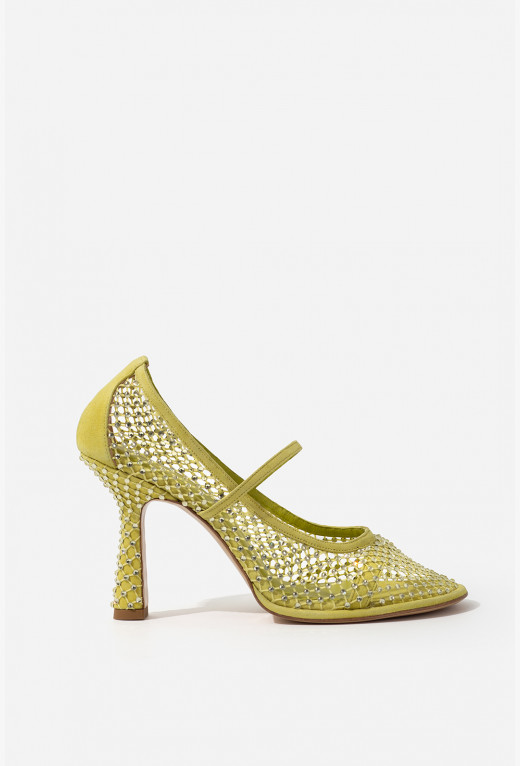 Туфлі Jerry лимонного відтінку замшеві з кристалами Swarovski