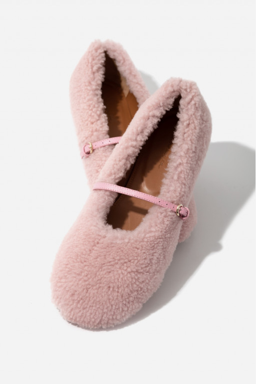 Pink fur Emma ballet flats