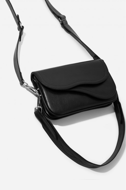 Кросбоді Saddle bag 2 з чорної шкіри з блиском /срібло/