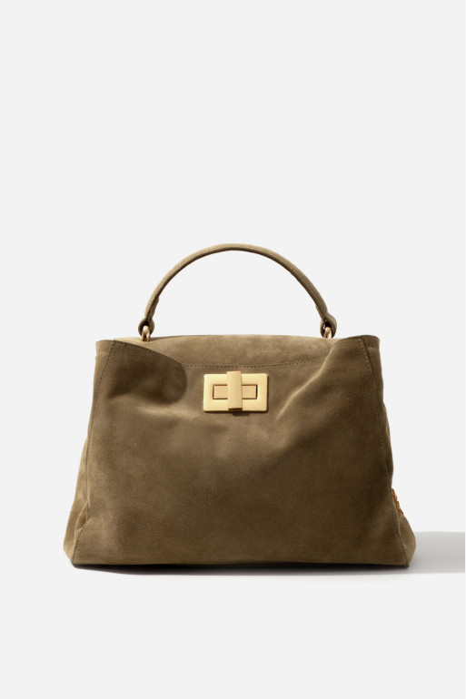 Erna Soft New olive suede leather bag /gold/