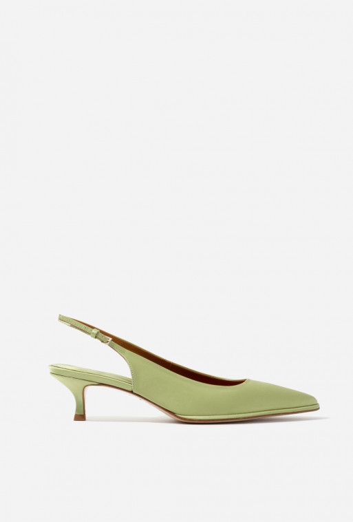 Darcy light green satin slingback shoes