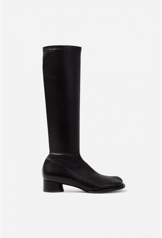 Abigail black leather knee boots