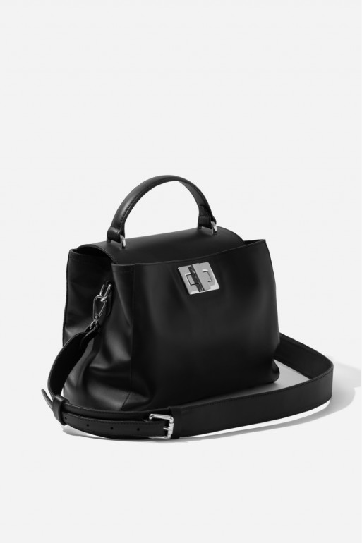 Erna Soft New black leather bag /silver/
