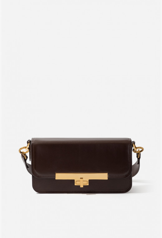 Harper dark brown leather baguette bag