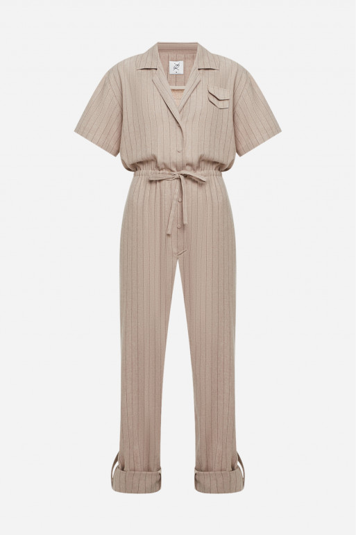 Beige jumpsuit with short sleeves