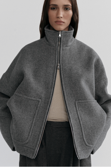Gray bomber with zipper