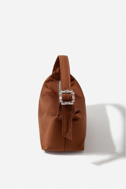Selma micro brown satin bag  /silver/